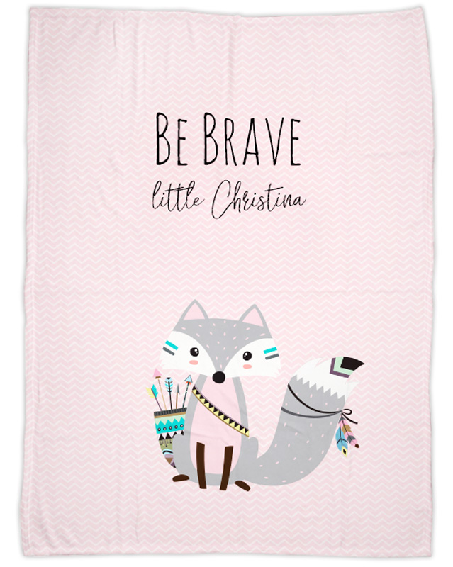 Be brave - Fuchs rosa - Babydecke mit Namen