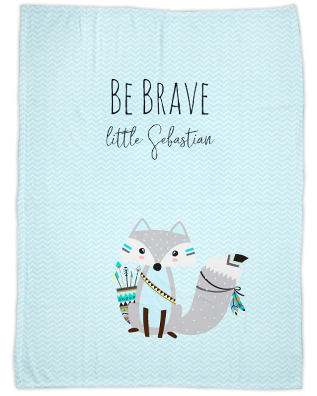 Be brave - Fuchs blau - Babydecke mit Namen