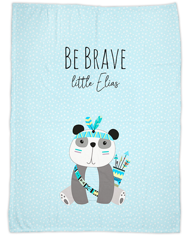 Be brave - Panda blau - Babydecke mit Namen