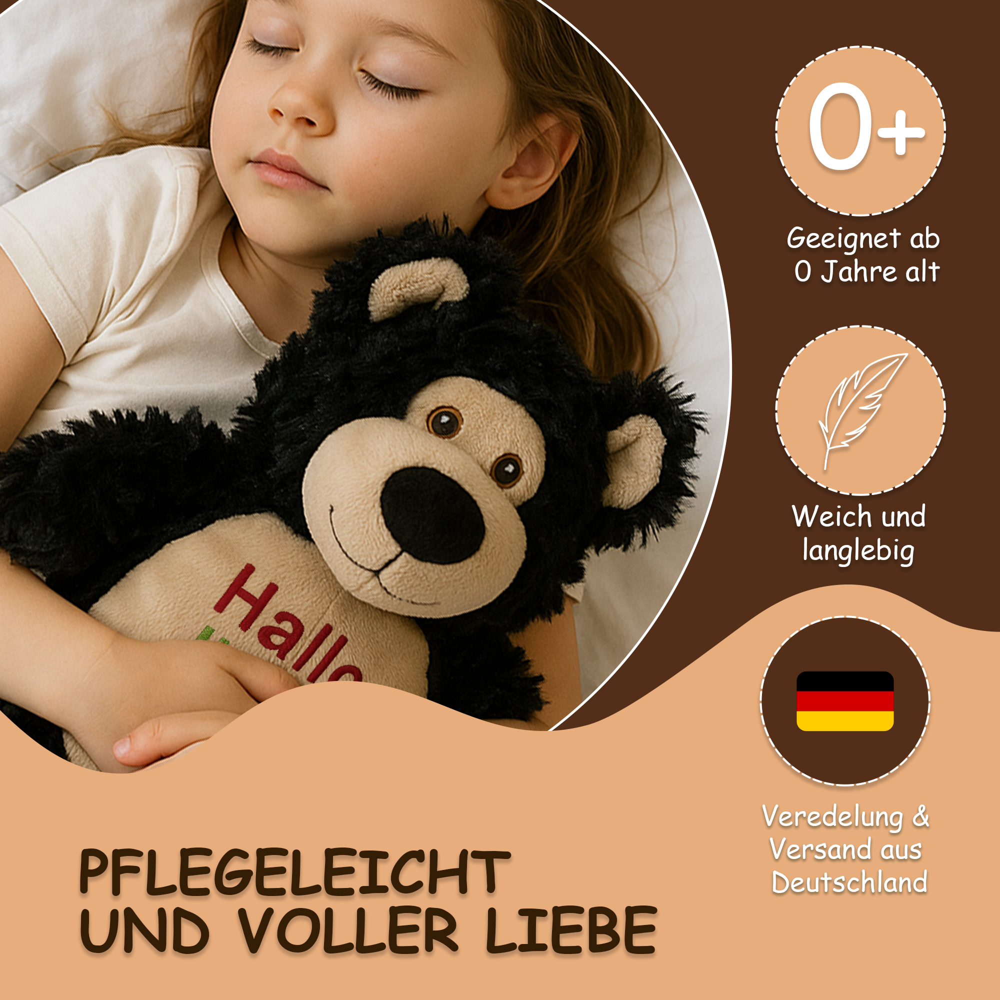 Bobby Bär schwarz mit hochwertigem Stick für eure Kleinen