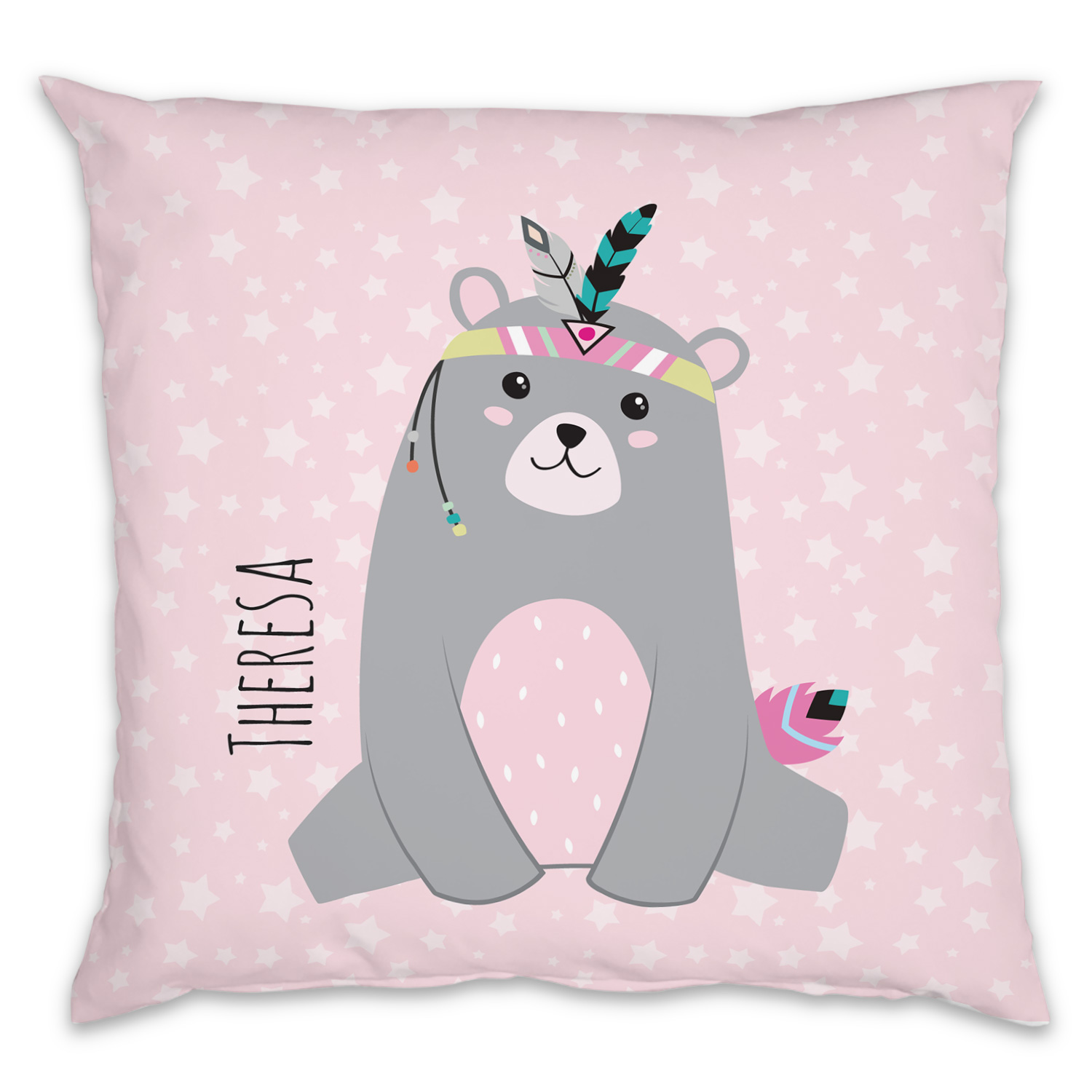 Be brave - Bär rosa - Kissen mit Namen