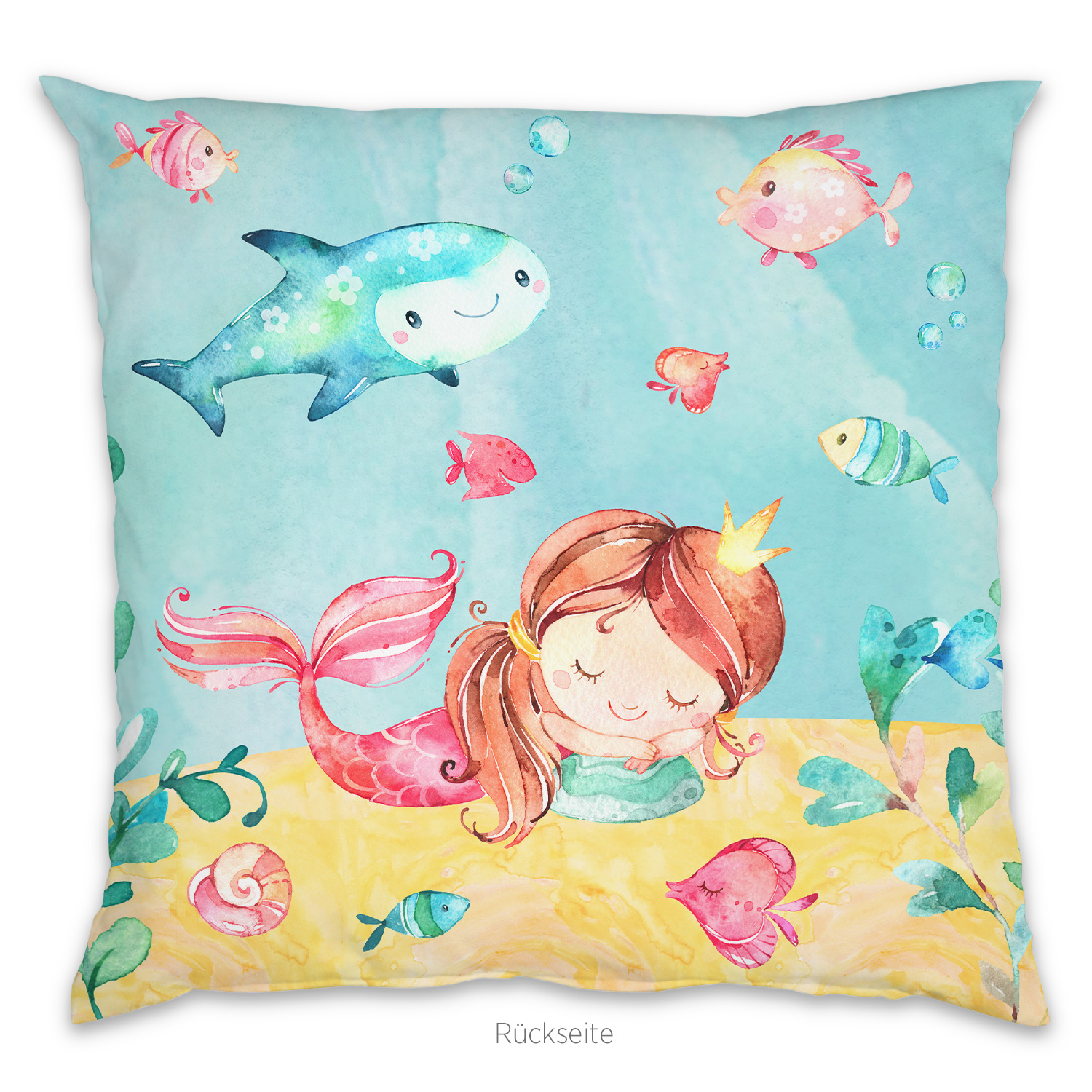 Kissen 40x40 cm inklusive Innenkissen mit Namen oder Text personalisierbar im Design Meerjungfrau in zwei Größen 