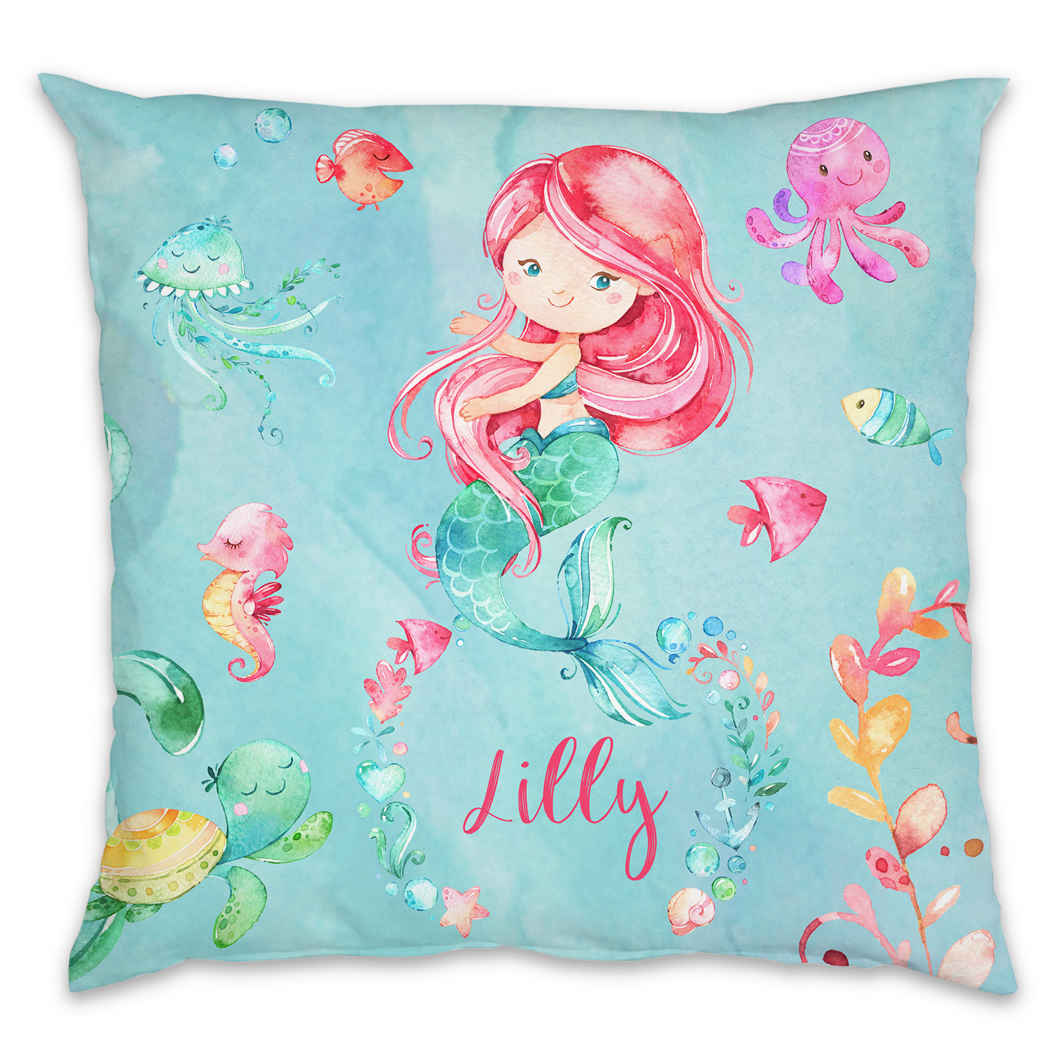 Kissen inklusive Innenkissen mit Namen oder Text personalisierbar im Design Meerjungfrau in zwei Größen 