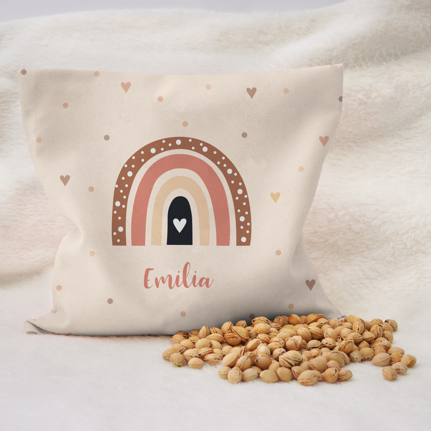 Regenbogen Herzchen - Kirschkernkissen mit Namen