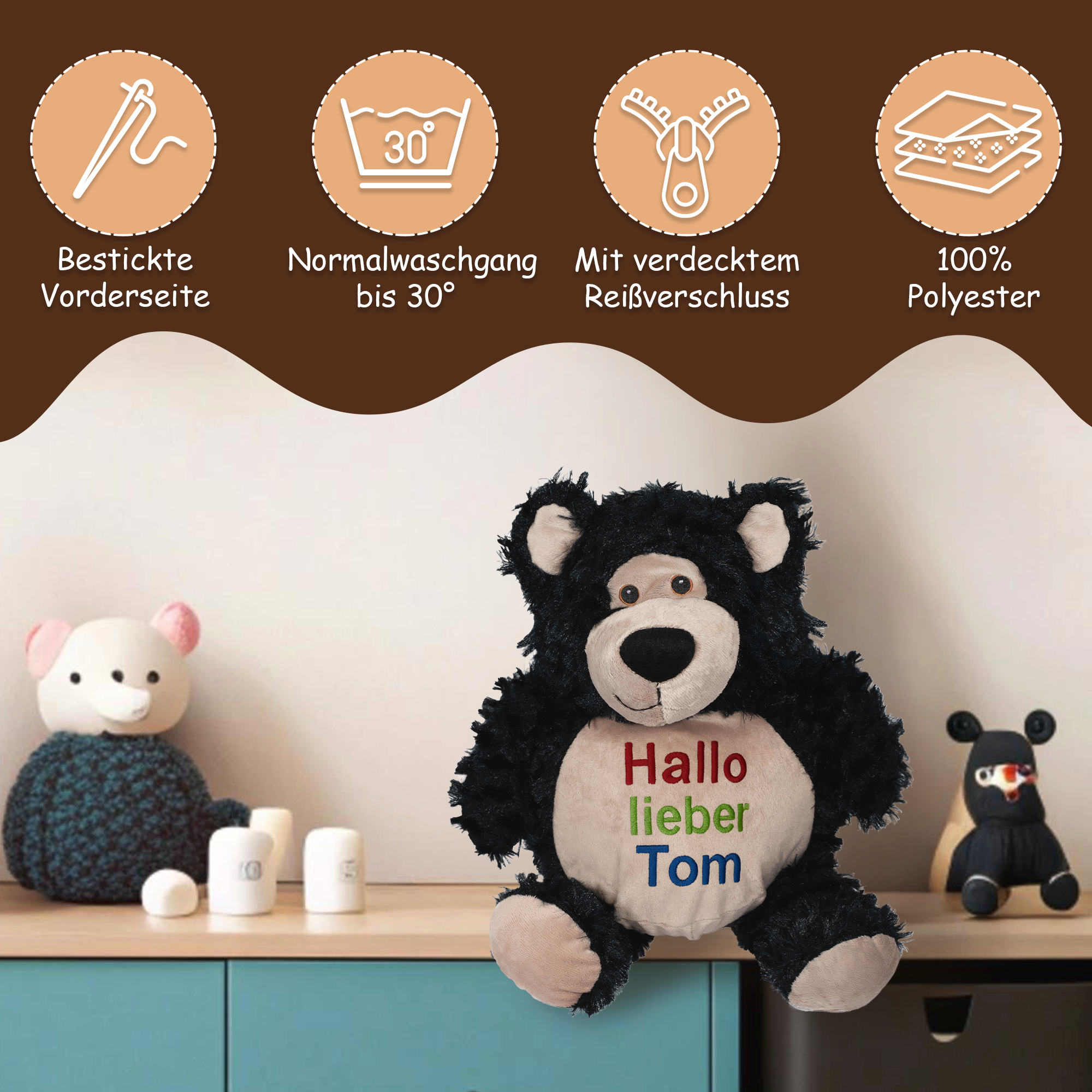 Bobby Bär schwarz mit hochwertigem Stick für eure Kleinen