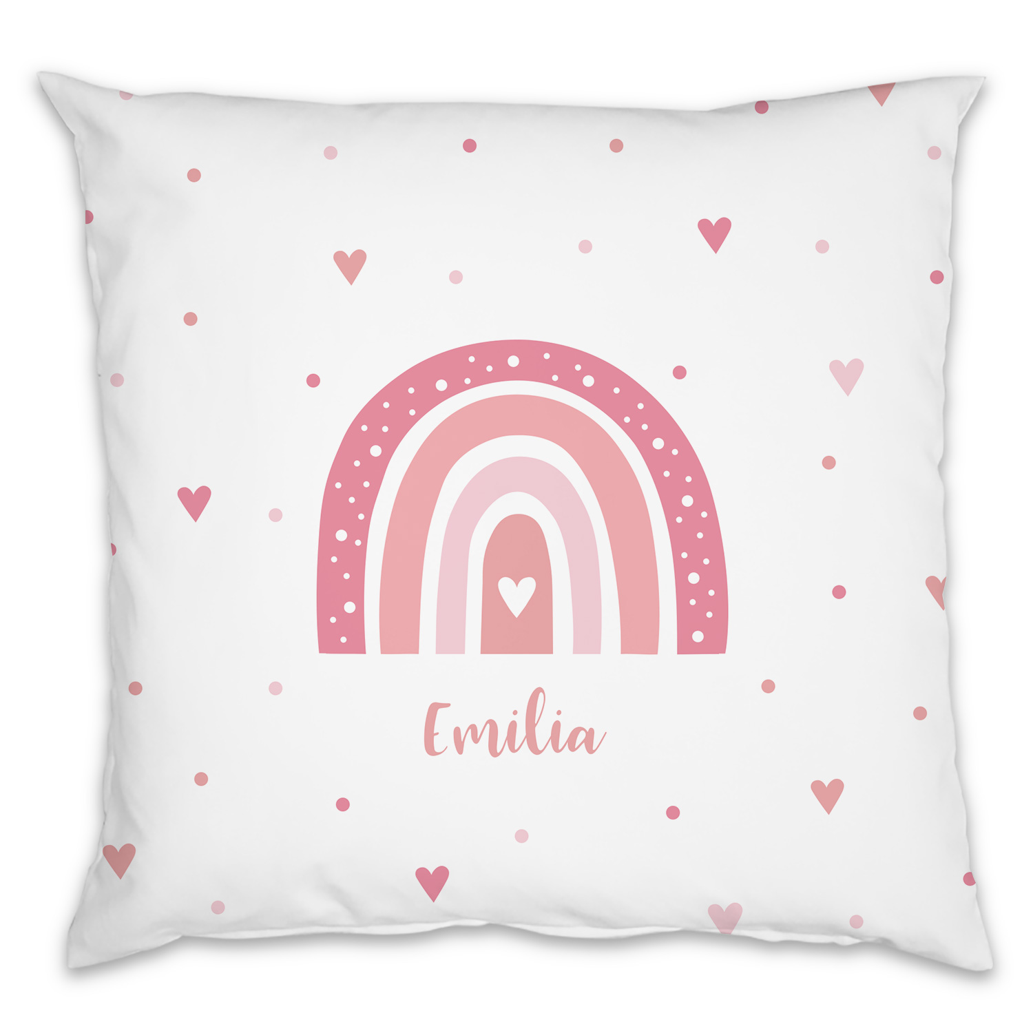Regenbogen Herzchen pink - Kinderkissen mit Namen