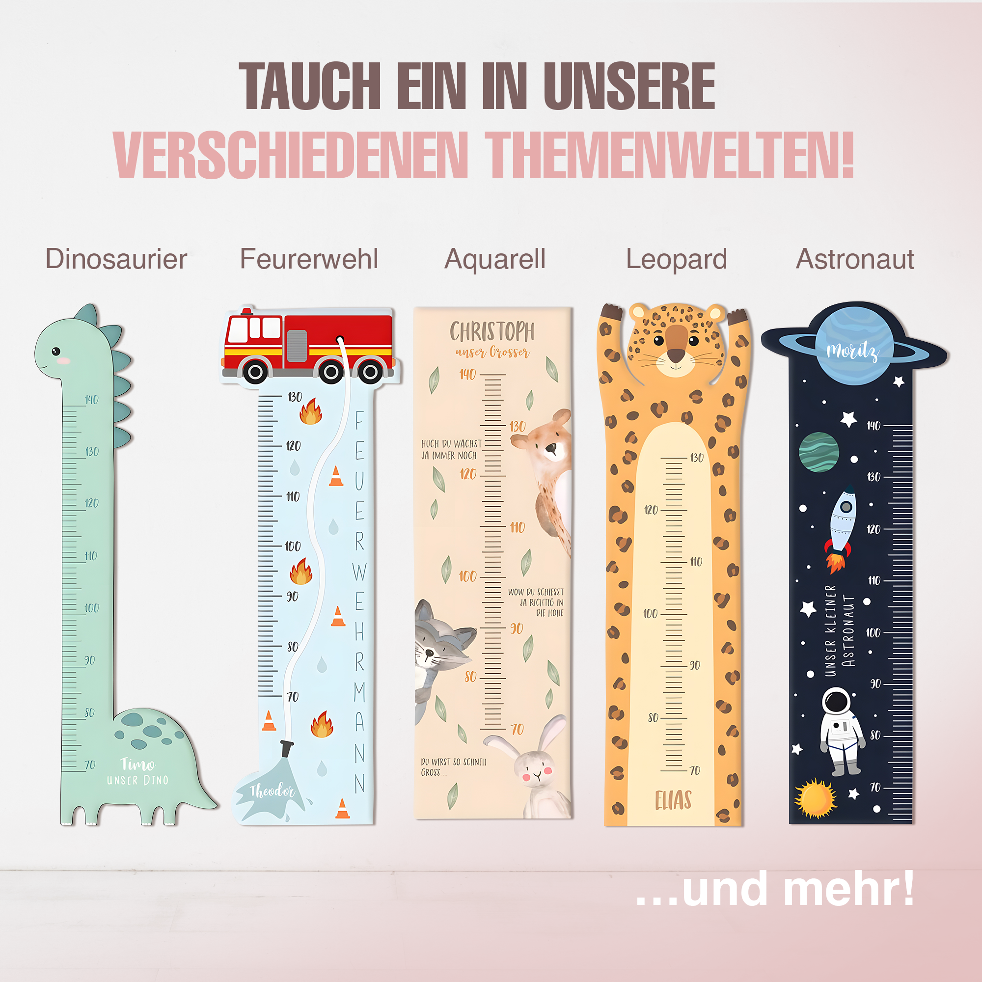 Messlatte für Kinder personalisiert mit Namen und eigenen Texten - Design Dschungel