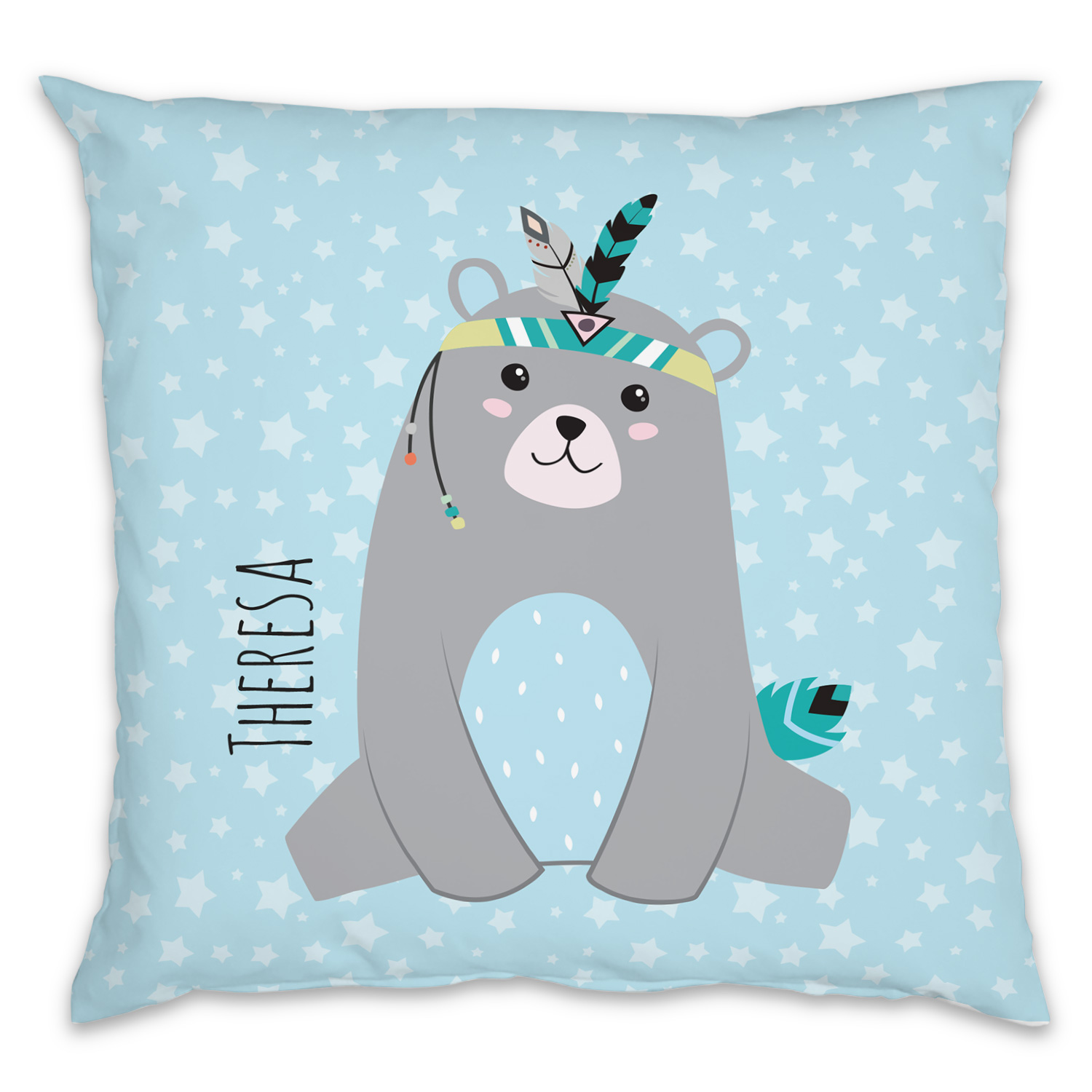 Be brave - Bär blau - Kissen mit Namen