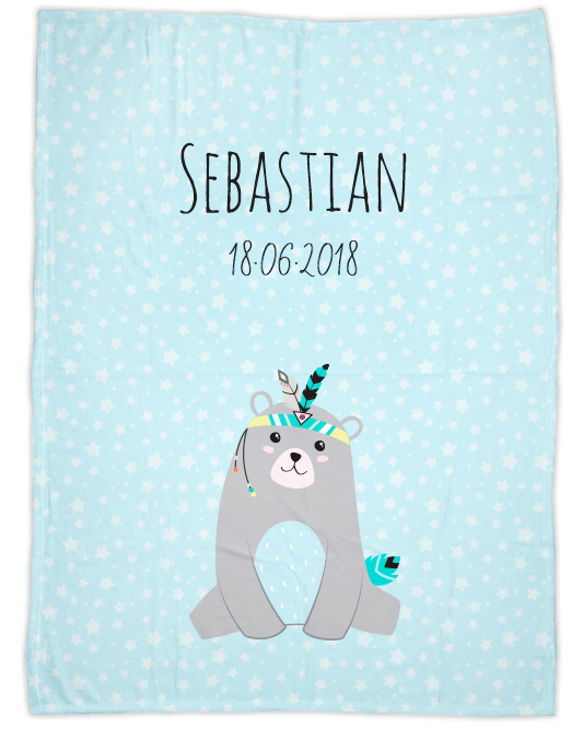 Be brave - Bär blau - Babydecke mit Namen