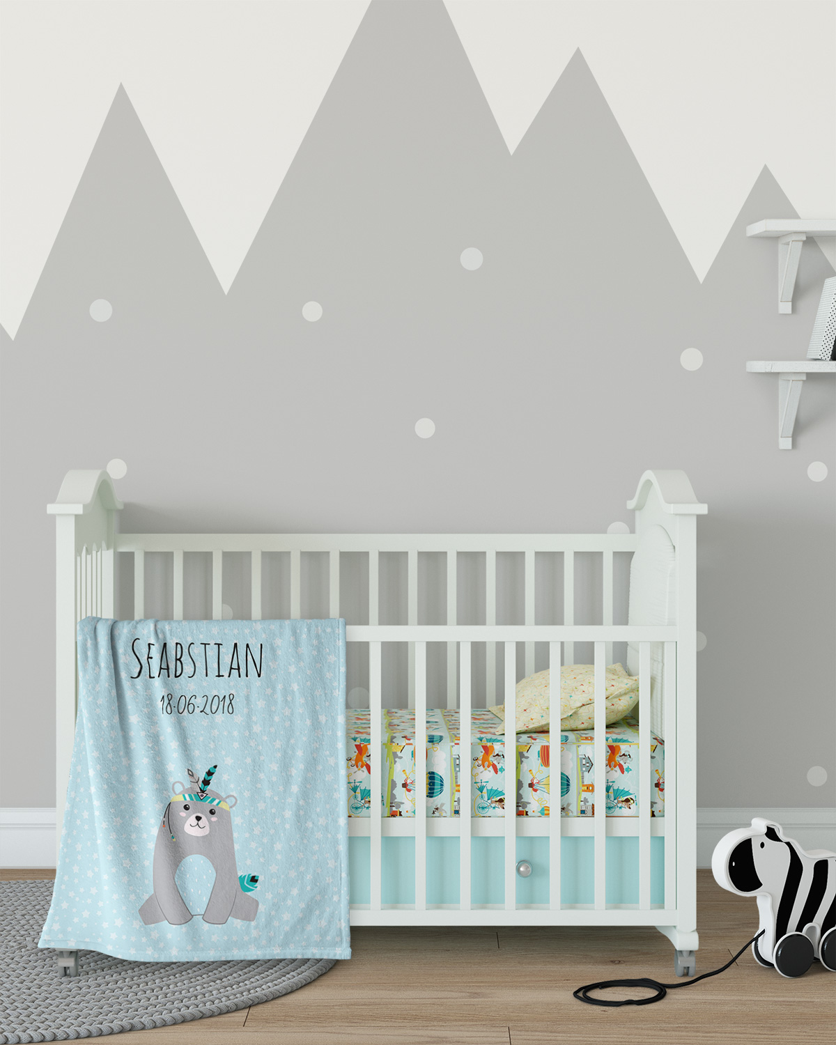 Be brave - Bär blau - Babydecke mit Namen