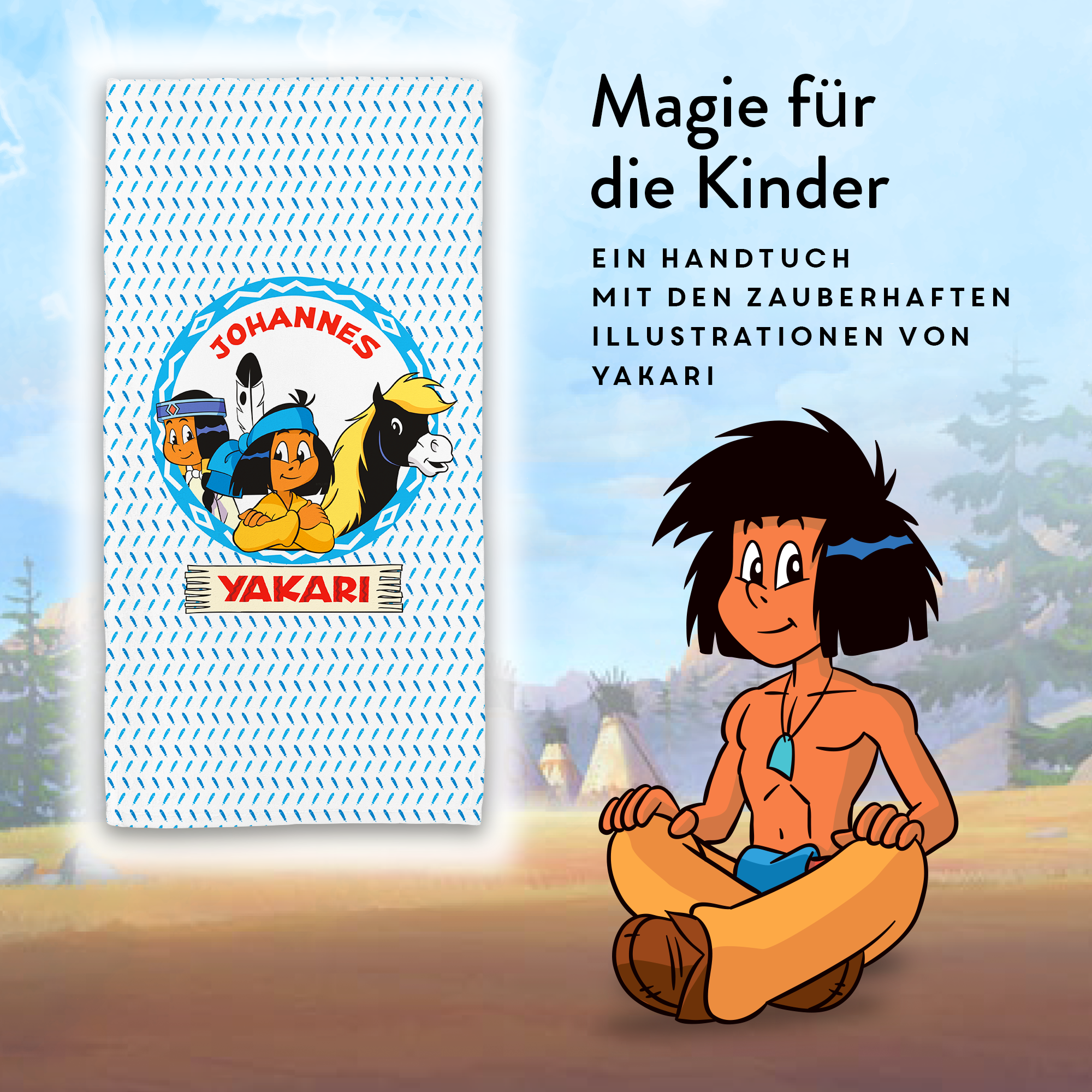 Yakari Handtuch 50x100 cm mit dem Design Yakari beste Freunde
