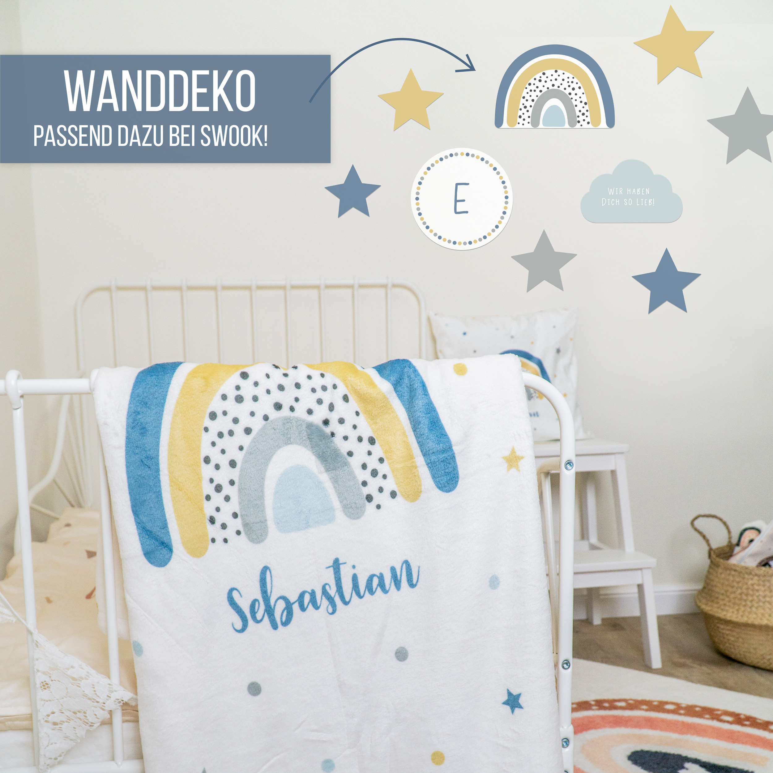 Flauschige Kuscheldecke 75x100cm mit Namen oder Text personalisierbar im Design Regen Sternchen