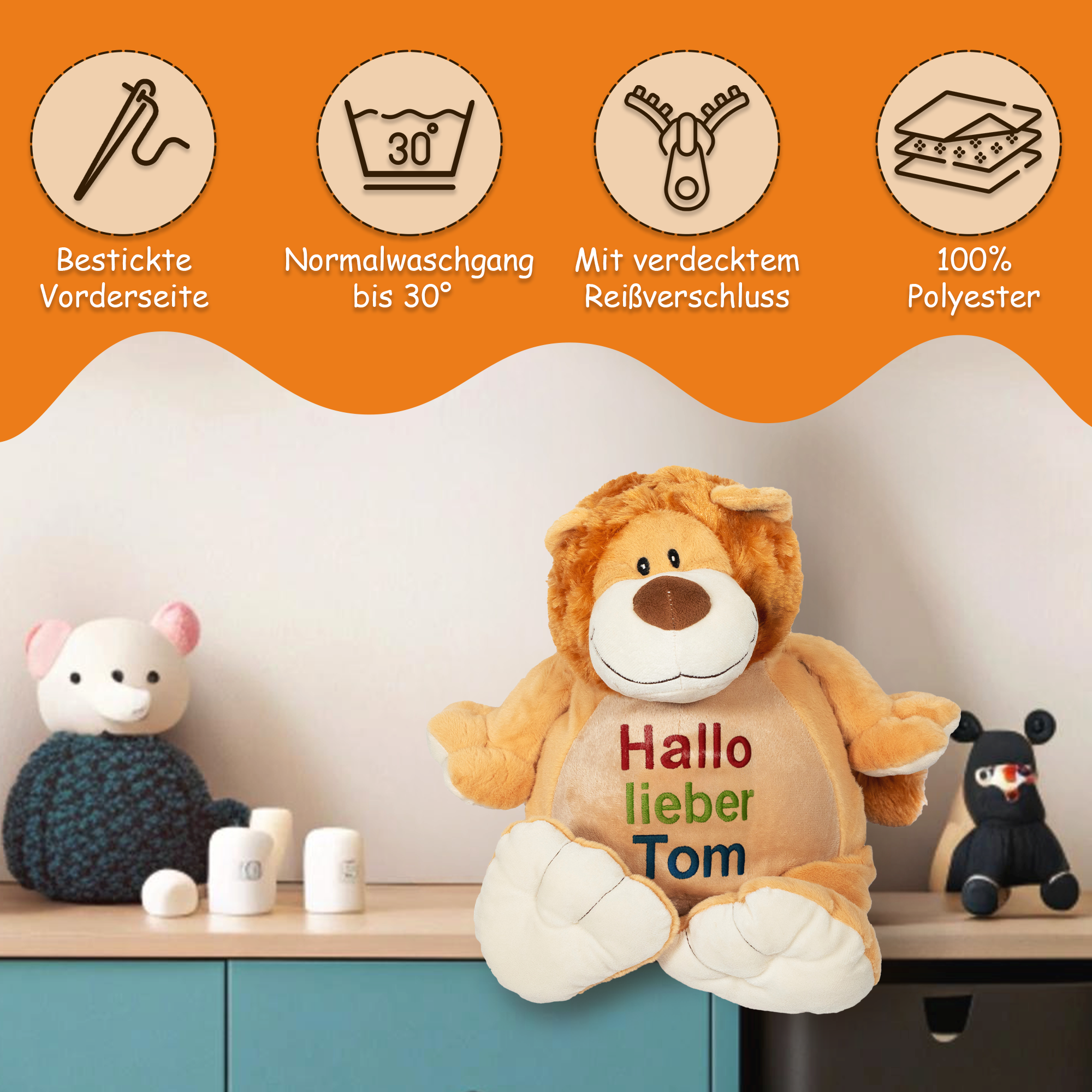 Löwe Leo mit hochwertigem Stick für eure Kleinen