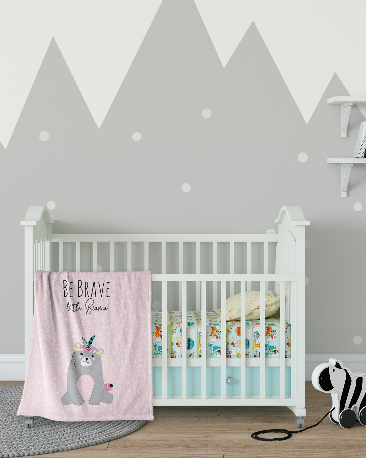 Be brave - Bär rosa - Babydecke mit Namen