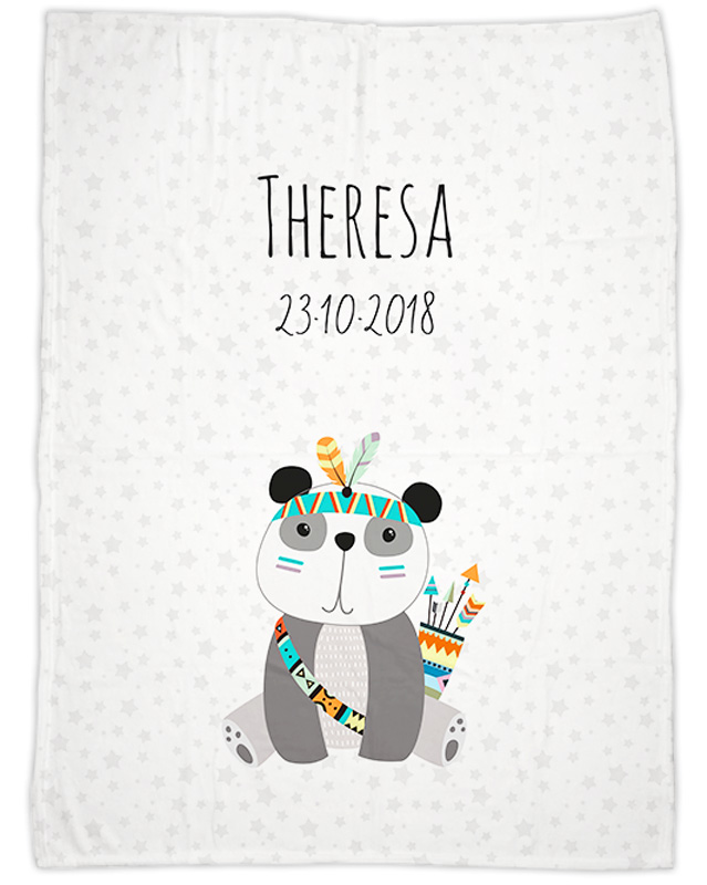 Be brave - Panda grau - Babydecke mit Namen
