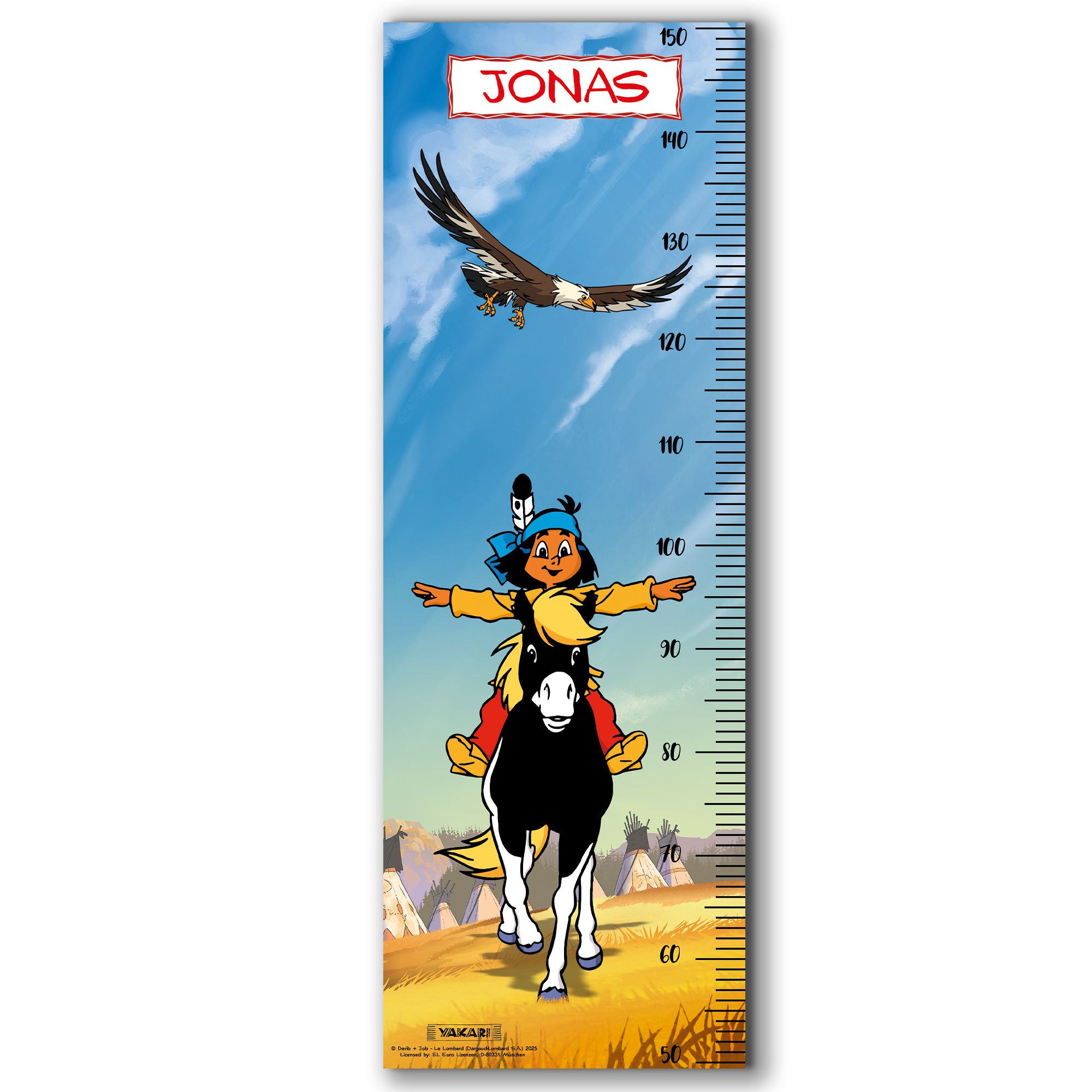 Yakari Messlatte für Kinder personalisiert mit Namen und eigenen Texten - Design Yakari Kleiner Donner