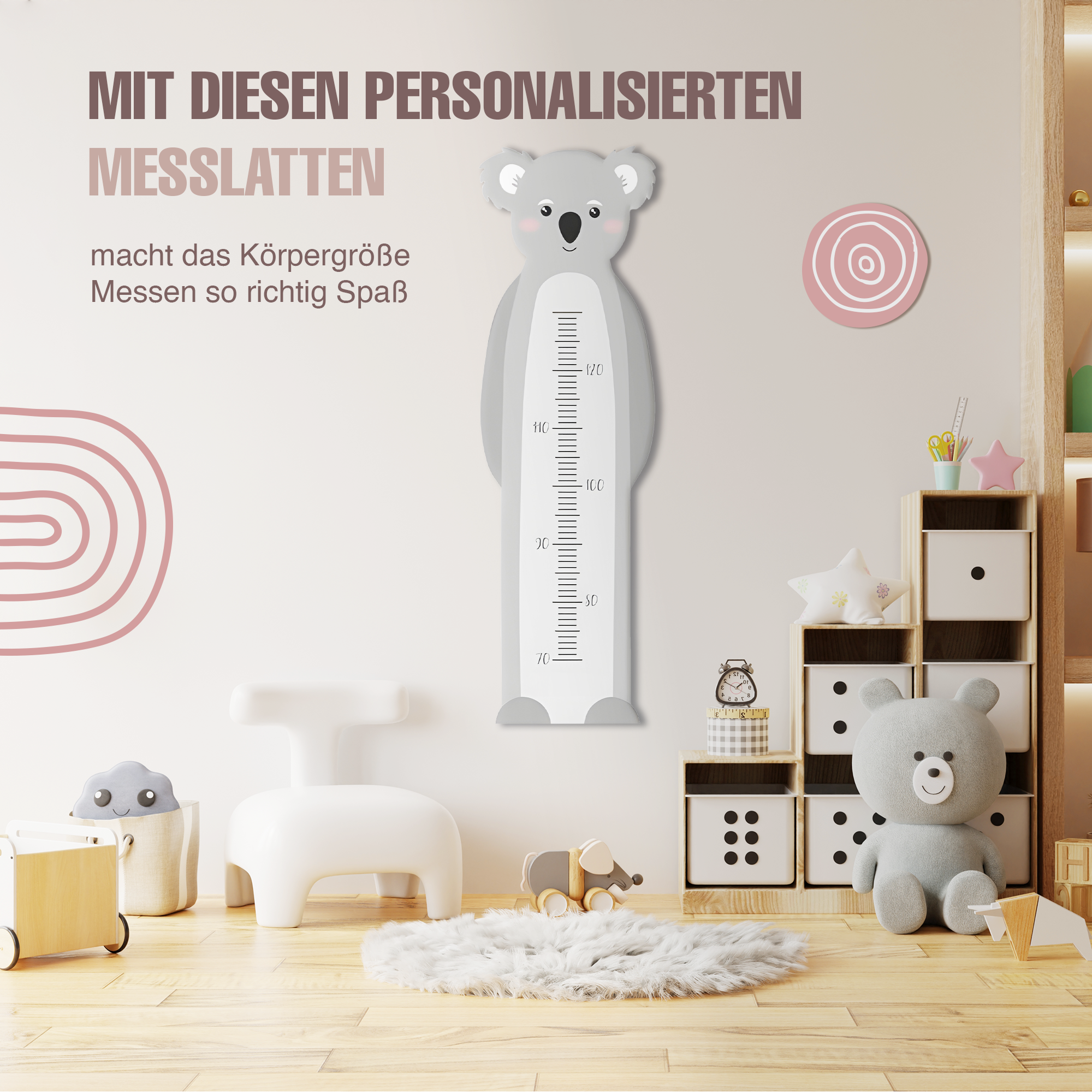 Messlatte für Kinder personalisiert mit Namen und eigenen Texten - Design Koala