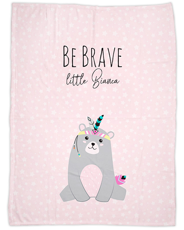 Be brave - Bär rosa - Babydecke mit Namen