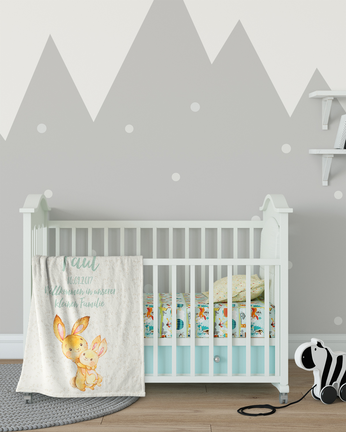 Mommy and baby rabbit - Babydecke mit Namen