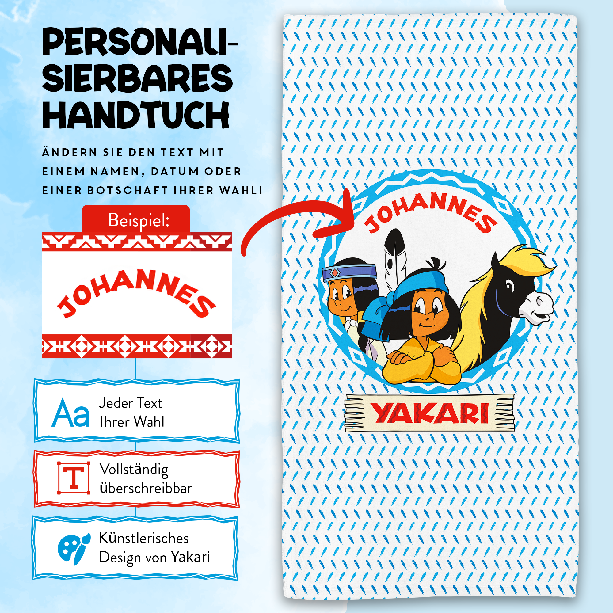 Yakari Handtuch 70x140 mit dem Design Yakari beste Freunde