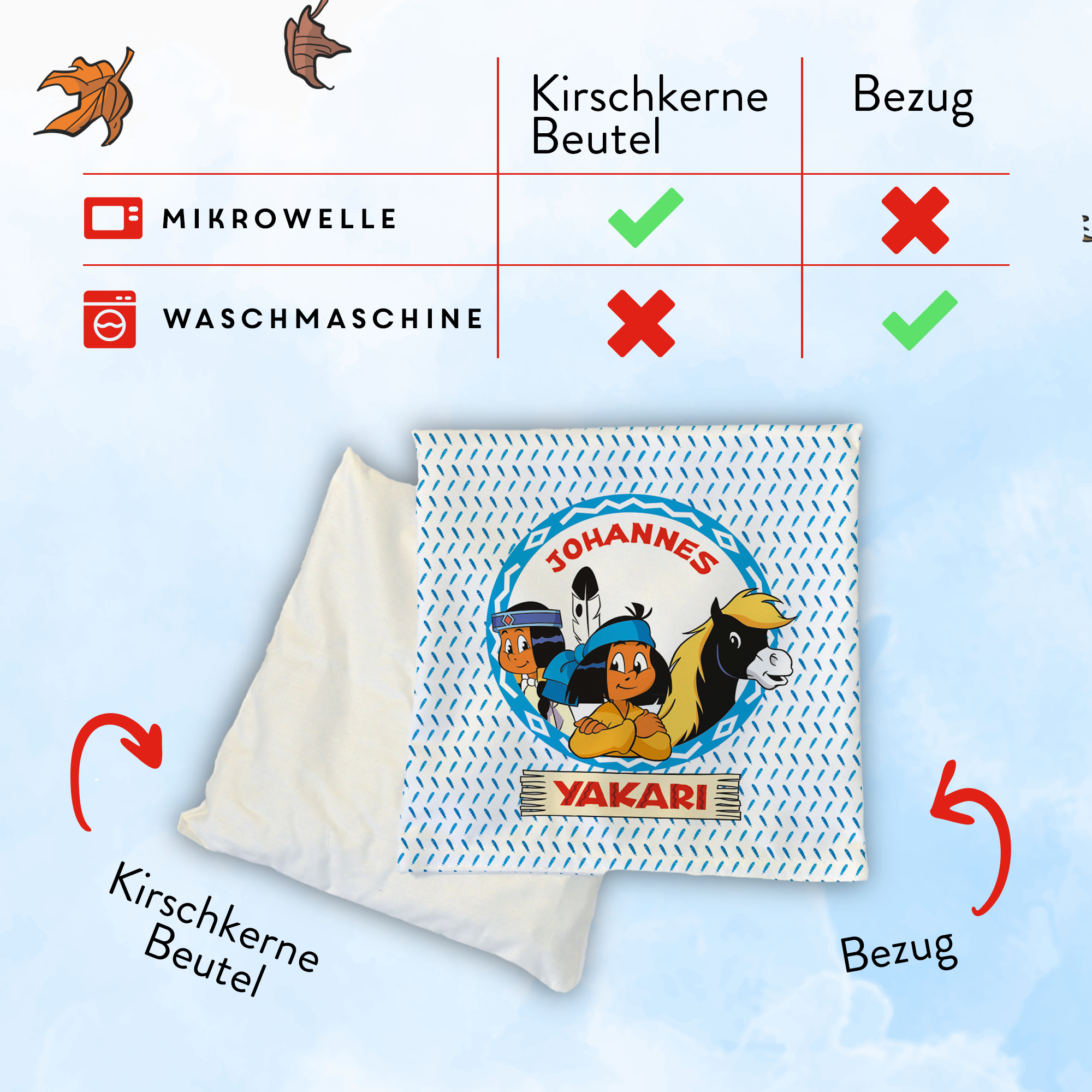 Yakari Kirschkernkissen 19x19cm Design blaue Streifen