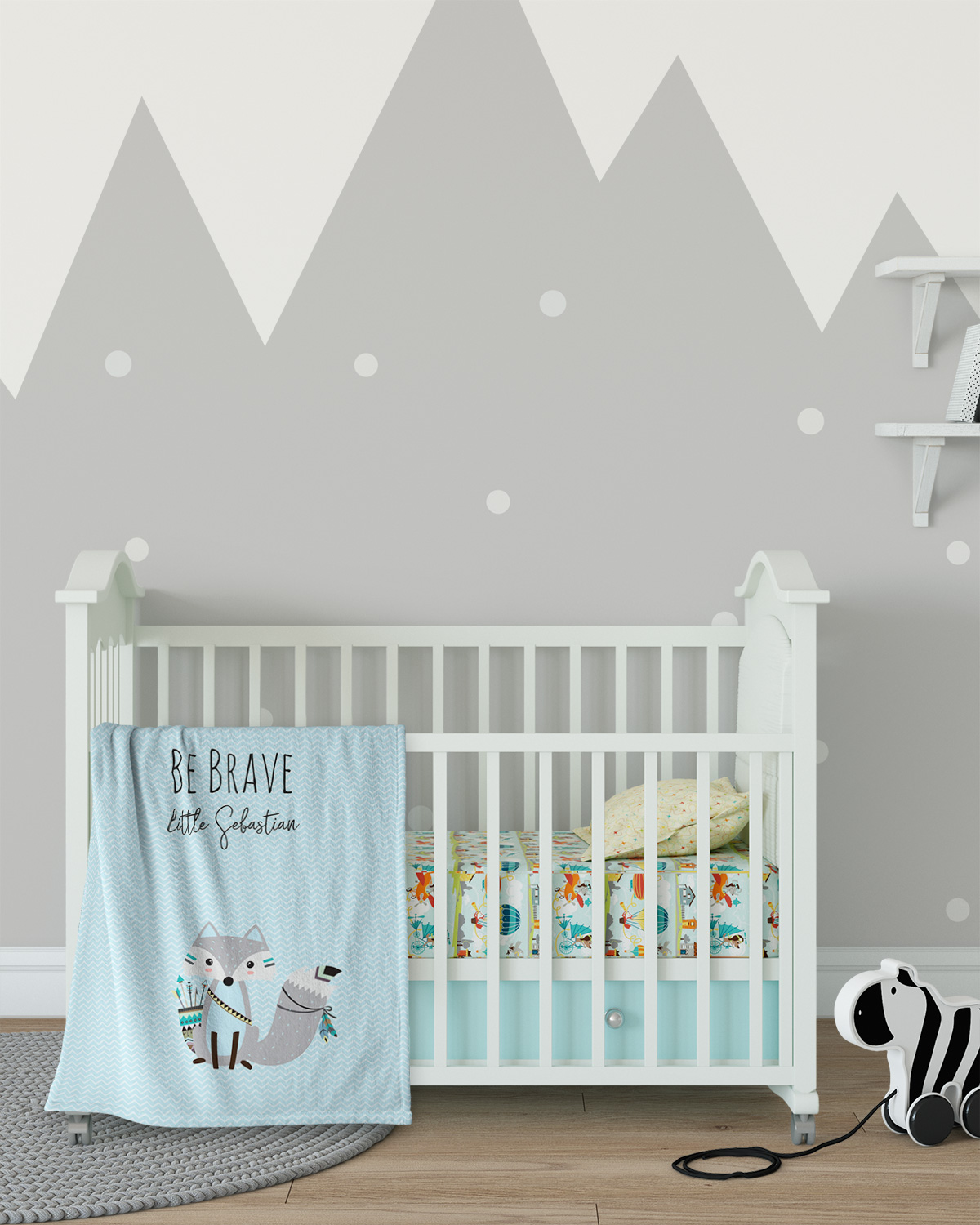 Be brave - Fuchs blau - Babydecke mit Namen