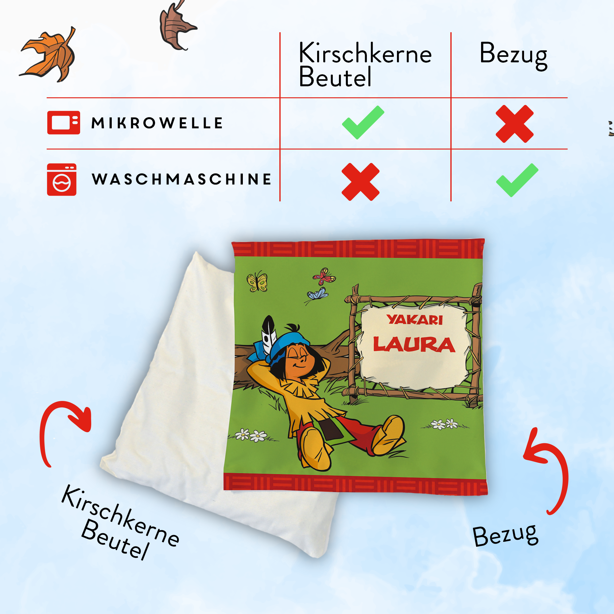 Yakari Kirschkernkissen 19 x 19 cm Design Yakari in der Natur