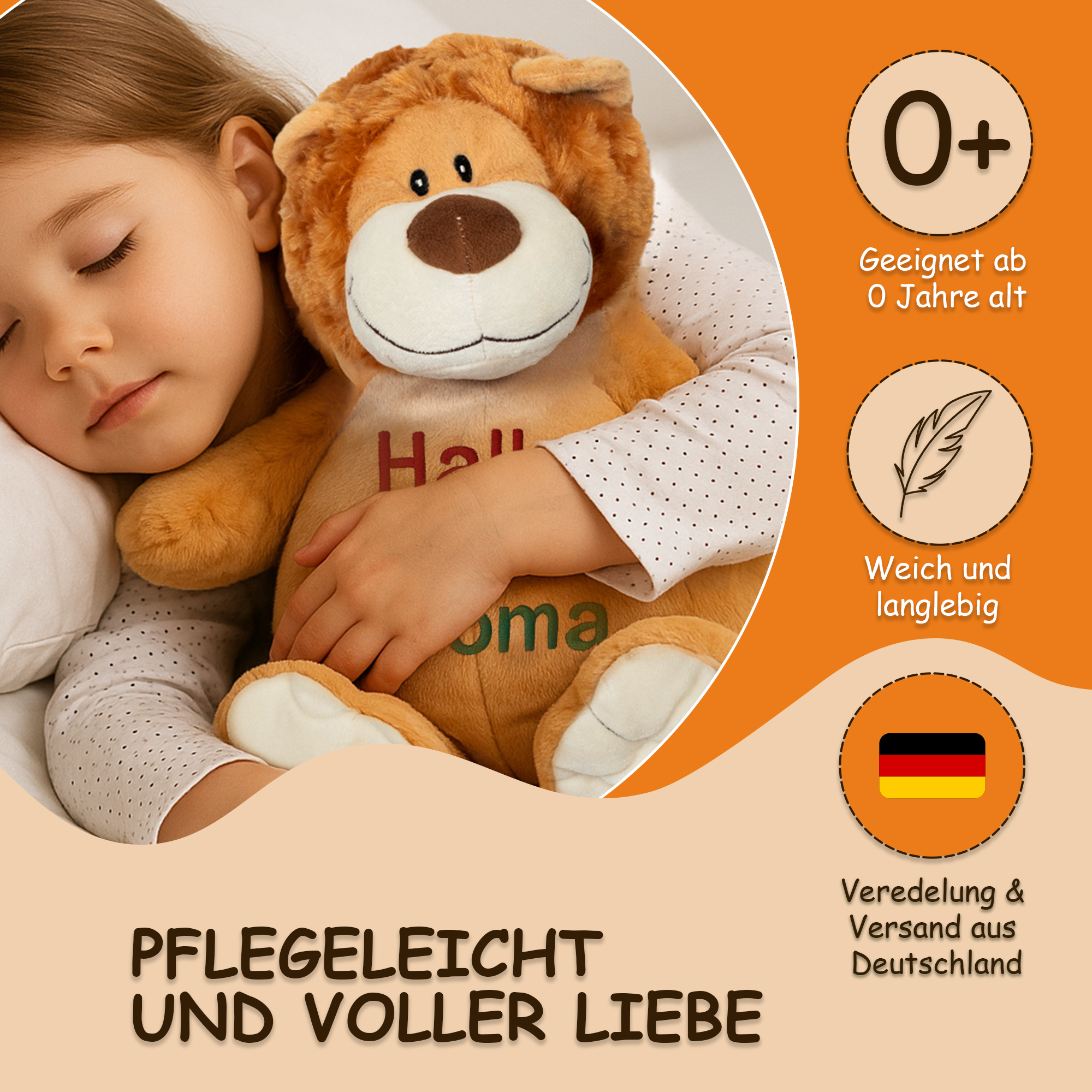 Löwe Leo mit hochwertigem Stick für eure Kleinen