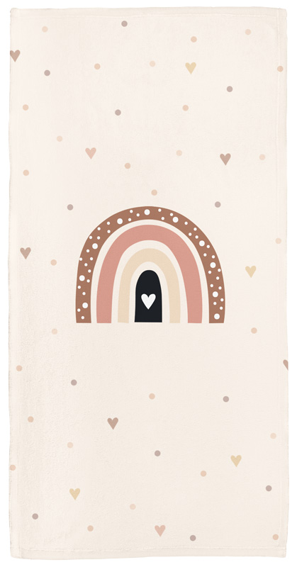 Handtuch mit Namen oder Text personalisierbar im Design Regenbogen Herzchen in drei Größen 