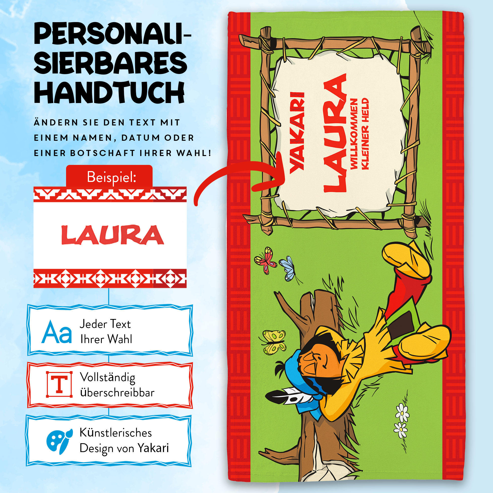 Yakari Handtuch mit dem Design Yakari ruht in der Natur in 2 Größen