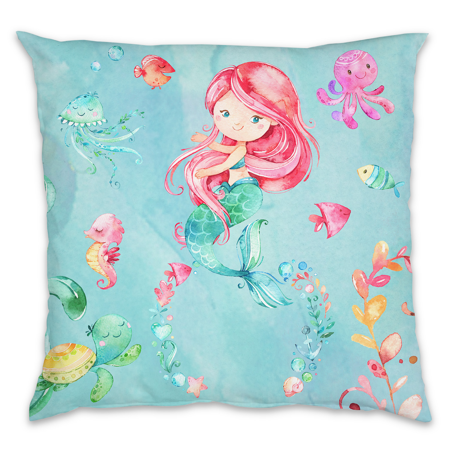 Kissen inklusive Innenkissen mit Namen oder Text personalisierbar im Design Meerjungfrau in zwei Größen 