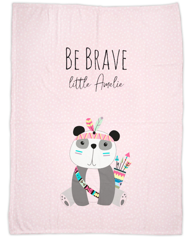 Be brave - Panda rosa - Babydecke mit Namen
