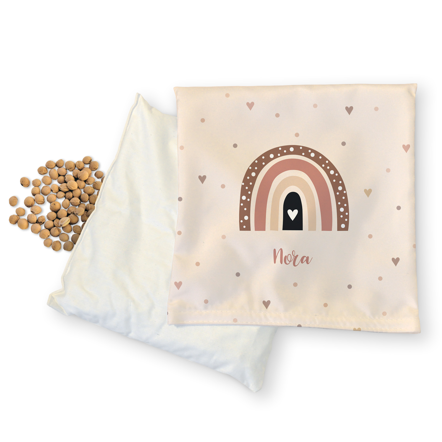 Regenbogen Herzchen - Kirschkernkissen mit Namen