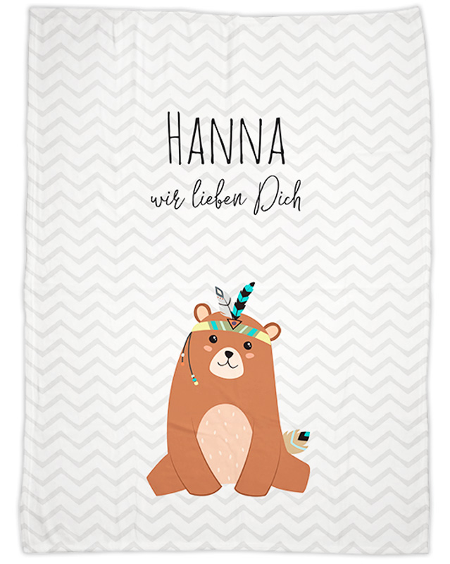Be brave - Bär grau - Babydecke mit Namen