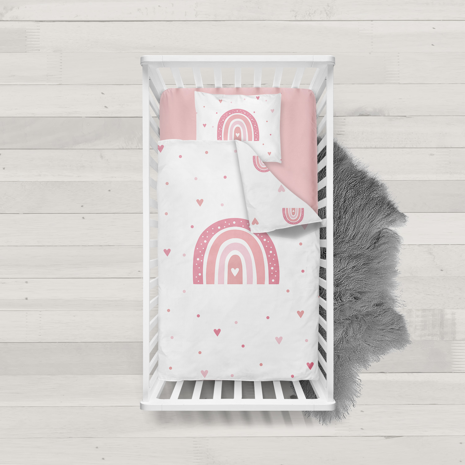 Regenbogen Herzchen pink - Bettbezug mit Namen