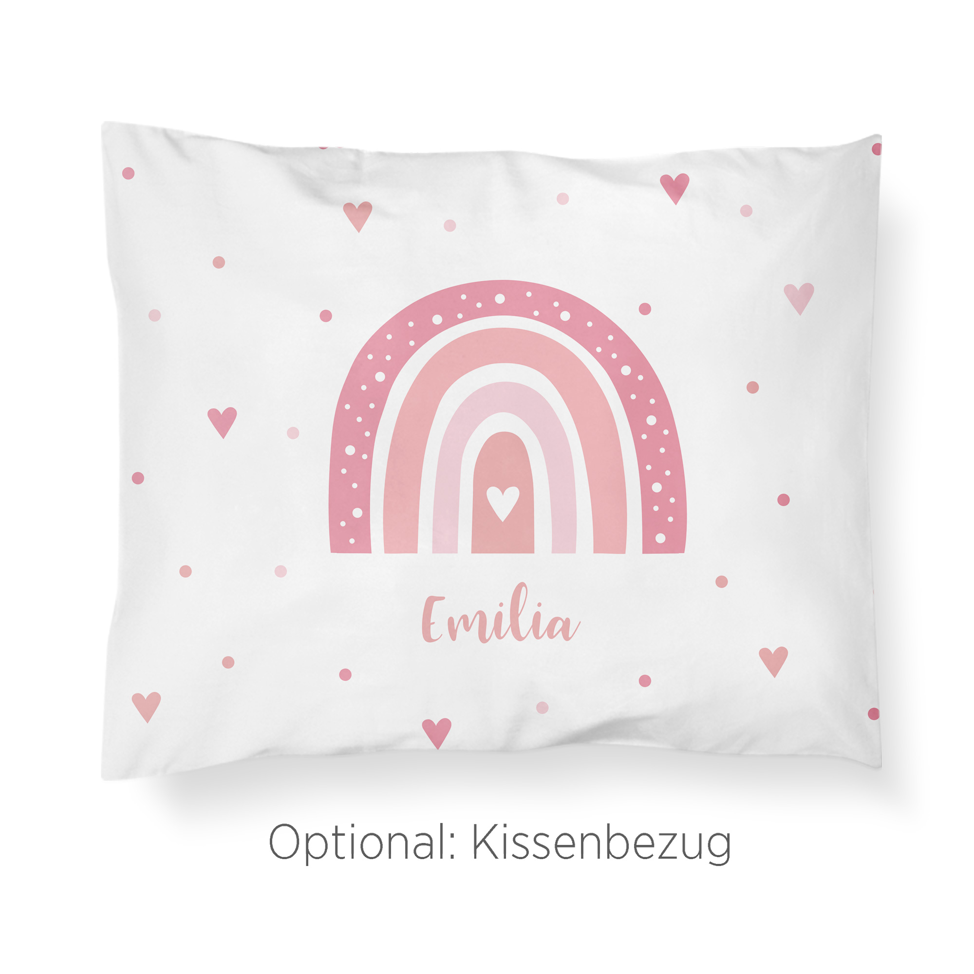 Regenbogen Herzchen pink - Bettbezug mit Namen