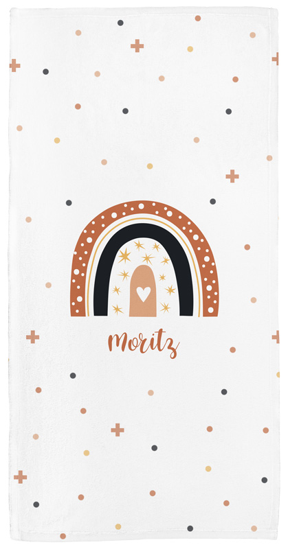 Handtuch mit Namen oder Text personalisierbar im Design Regenbogen Sternchen in drei Größen