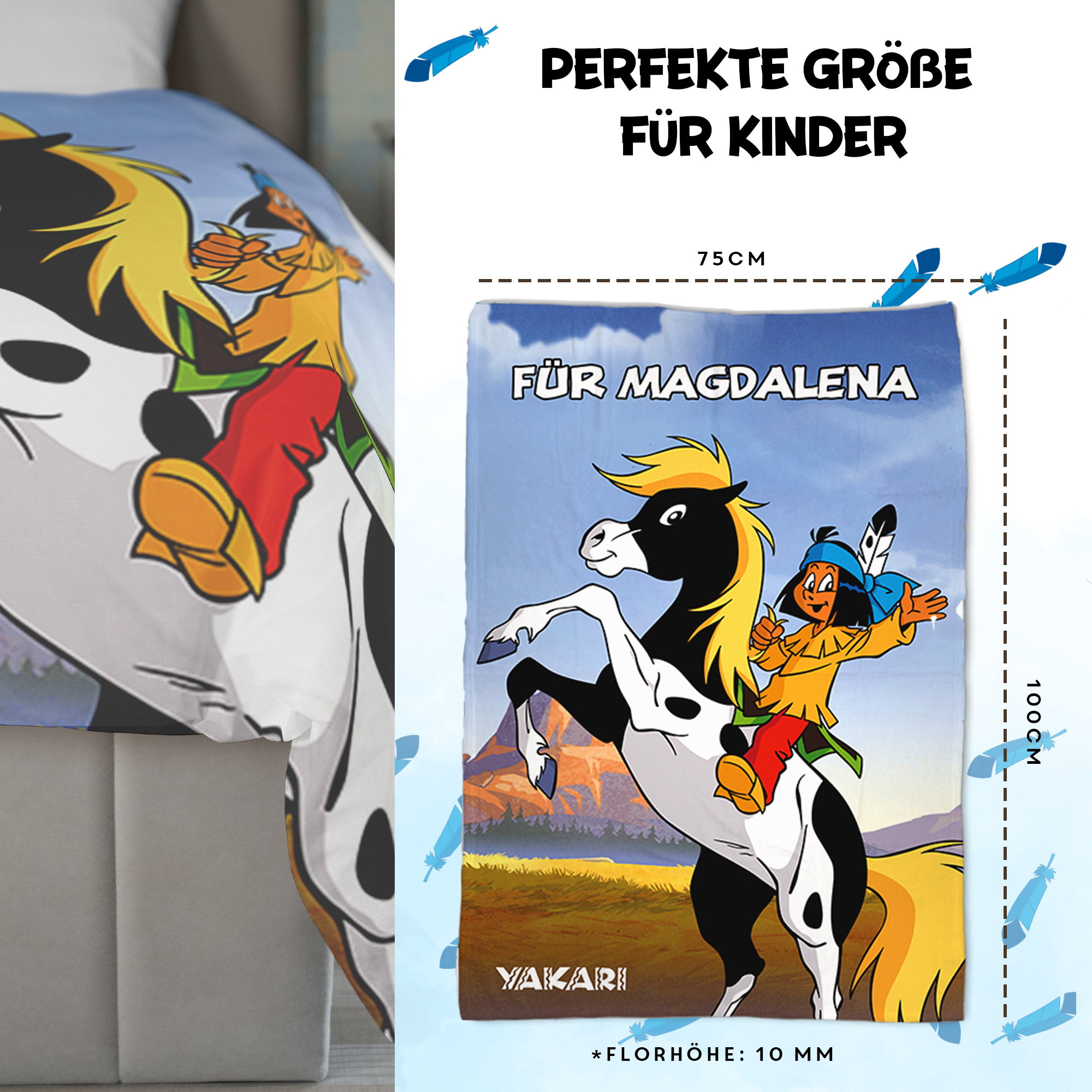 Yakari Kuscheldecke 75 x 100 cm mit dem Design Yakari Pesade mit Pferd